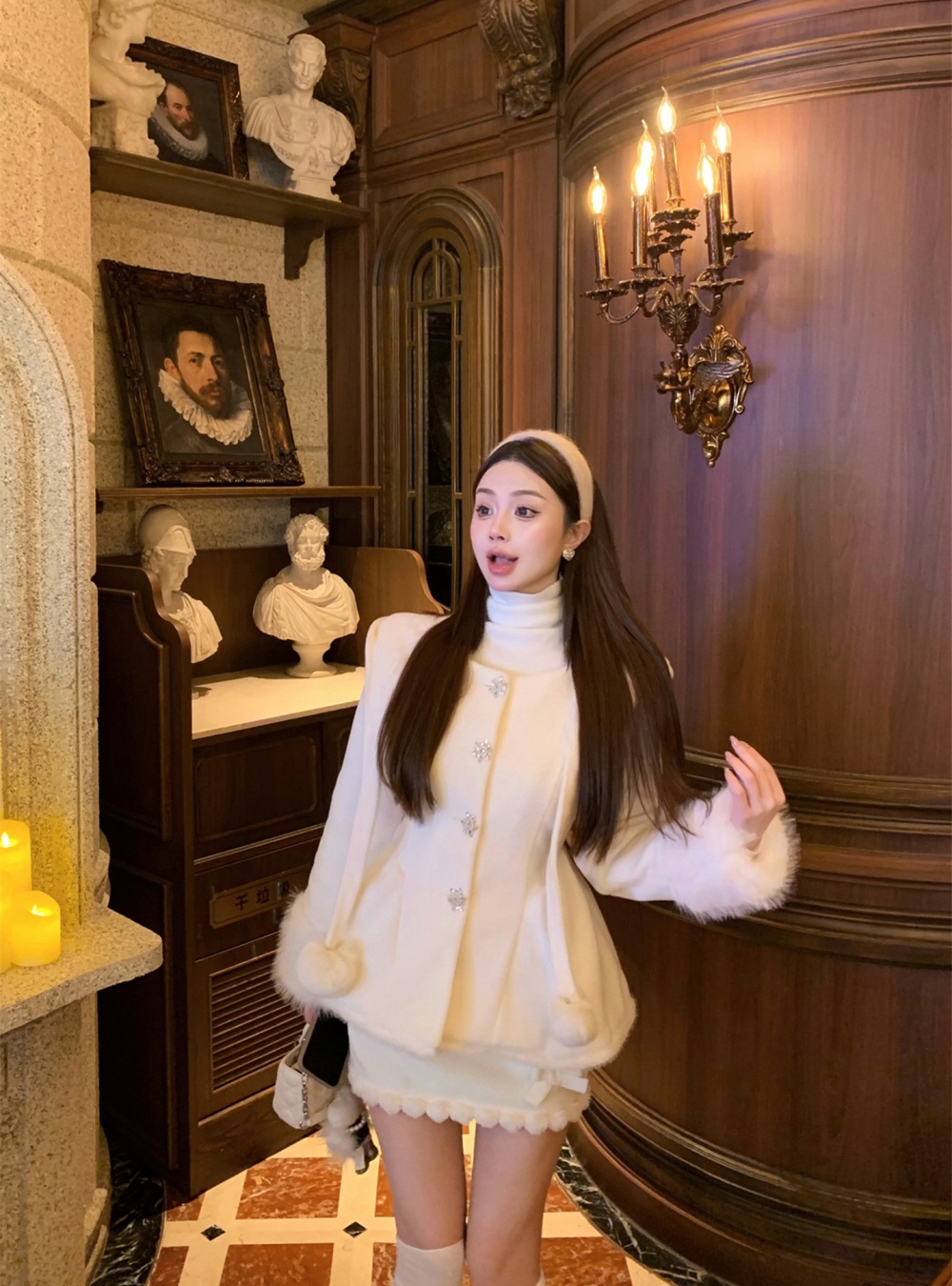 Hooded autumn and winter sweet fluffy coat