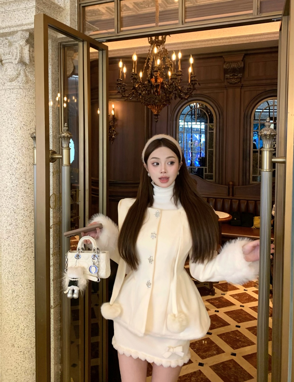 Hooded autumn and winter sweet fluffy coat