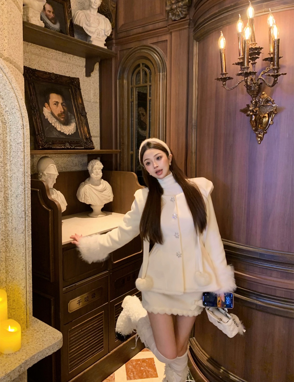 Hooded autumn and winter sweet fluffy coat