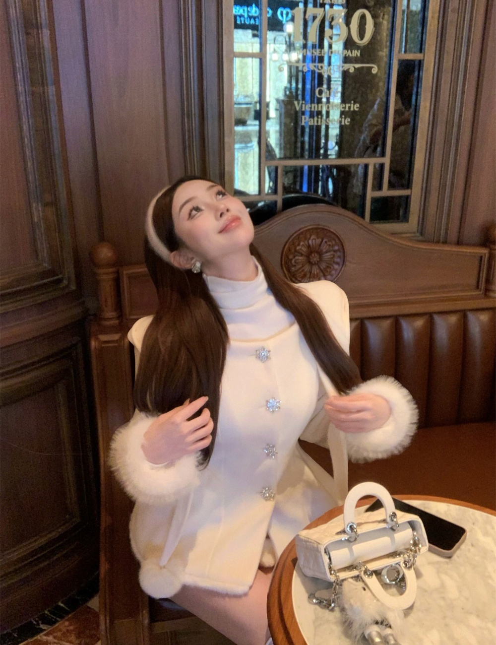 Hooded autumn and winter sweet fluffy coat