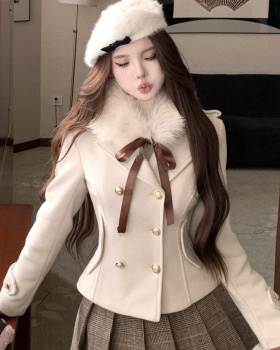 Double-breasted Japanese style pinched waist woolen coat