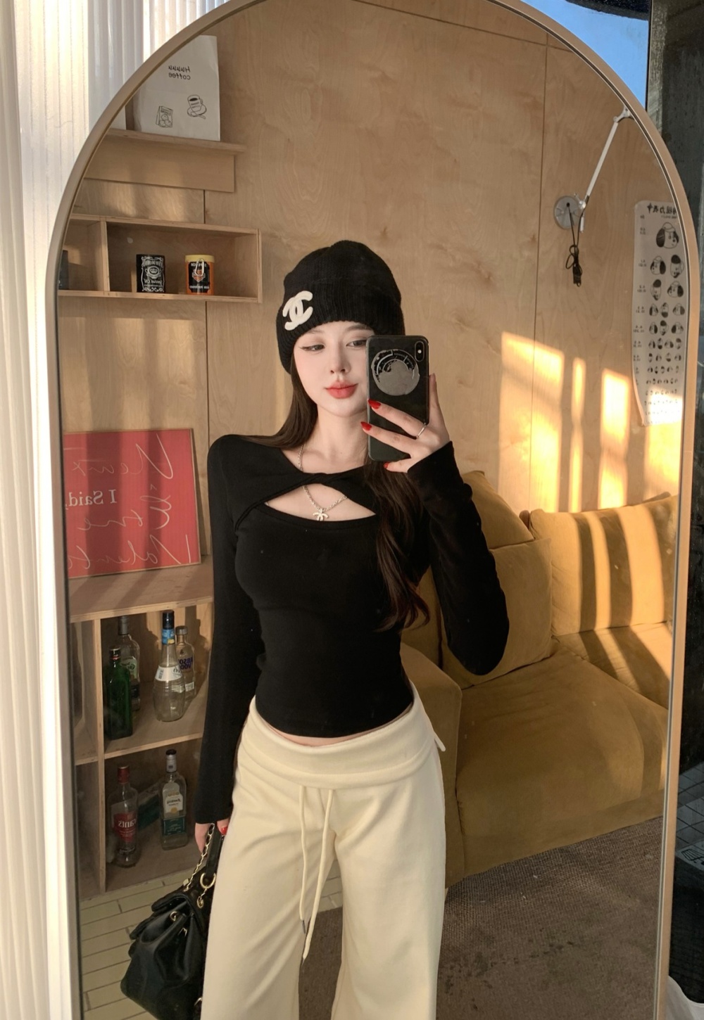 Hollow long sleeve T-shirt