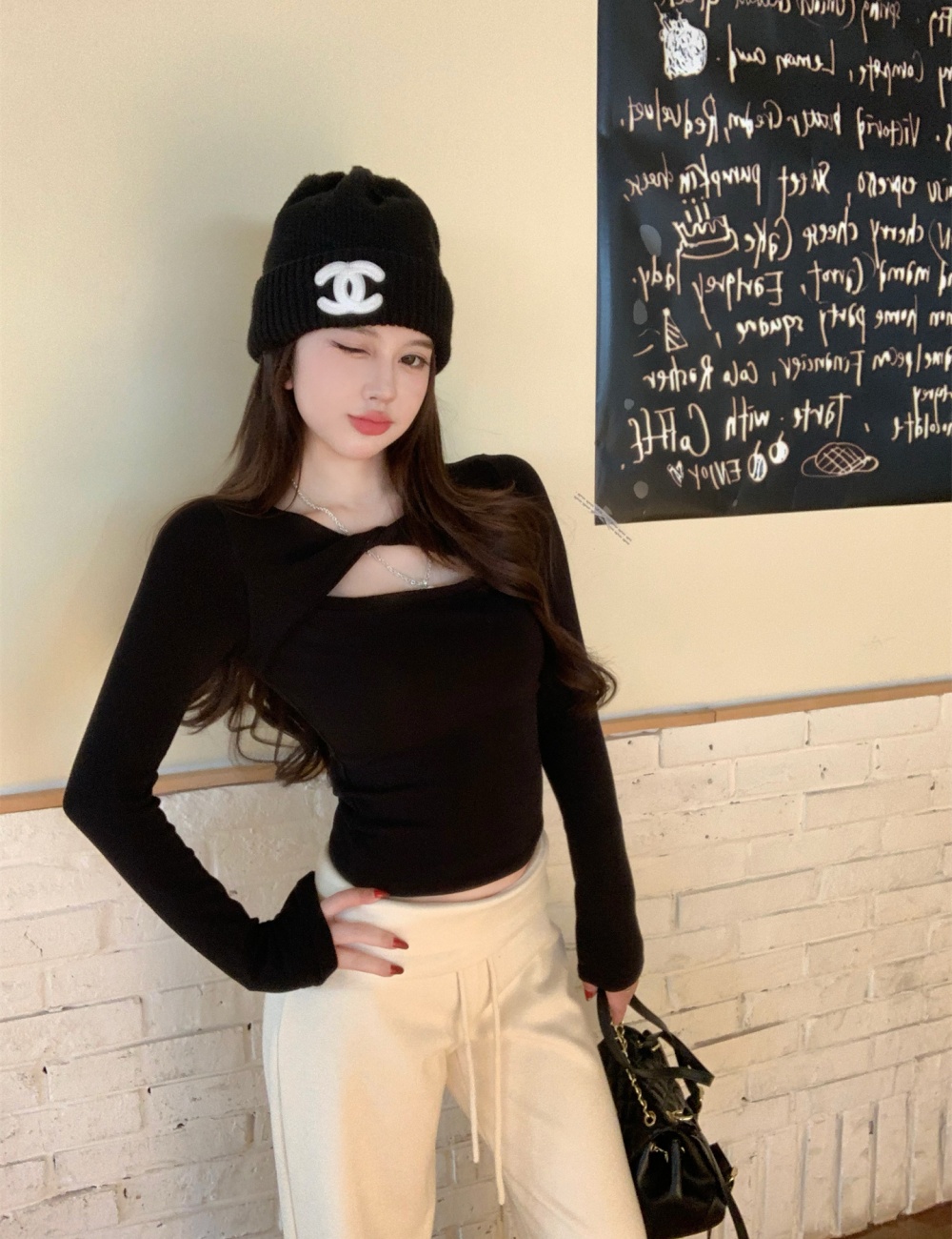 Hollow long sleeve T-shirt