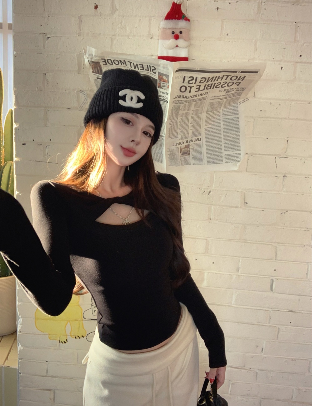 Hollow long sleeve T-shirt