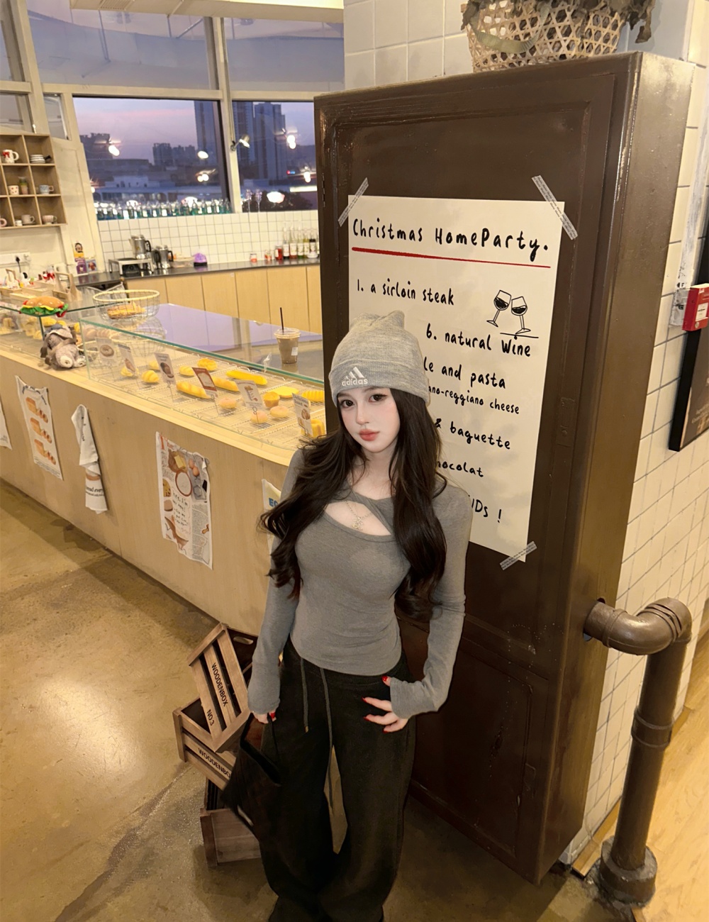 Hollow long sleeve T-shirt