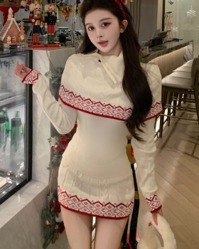 Autumn and winter knitted fashion christmas dress 3pcs set