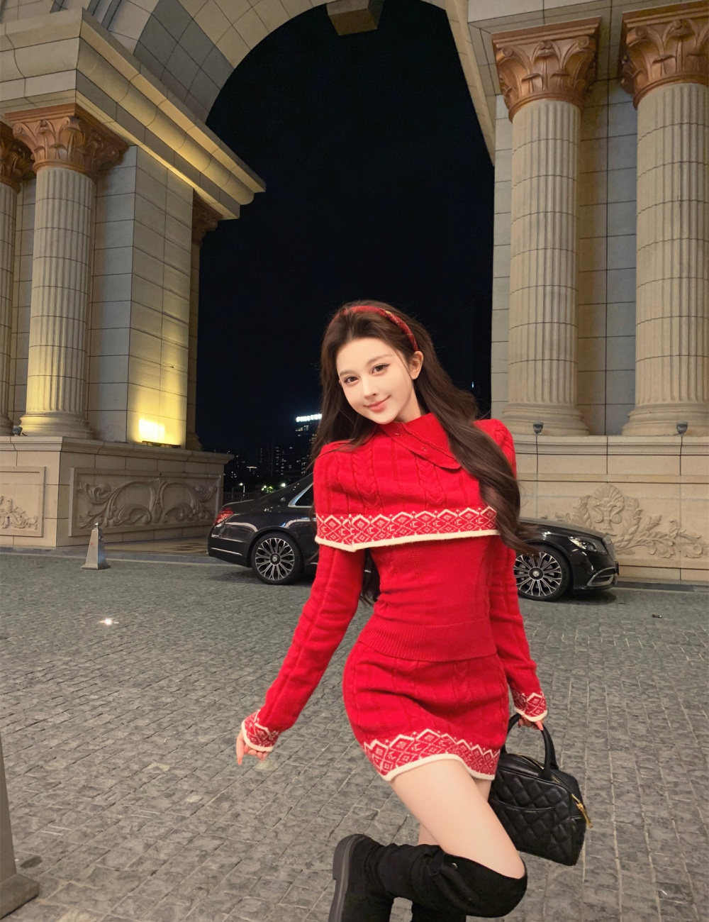 Autumn and winter knitted fashion christmas dress 3pcs set