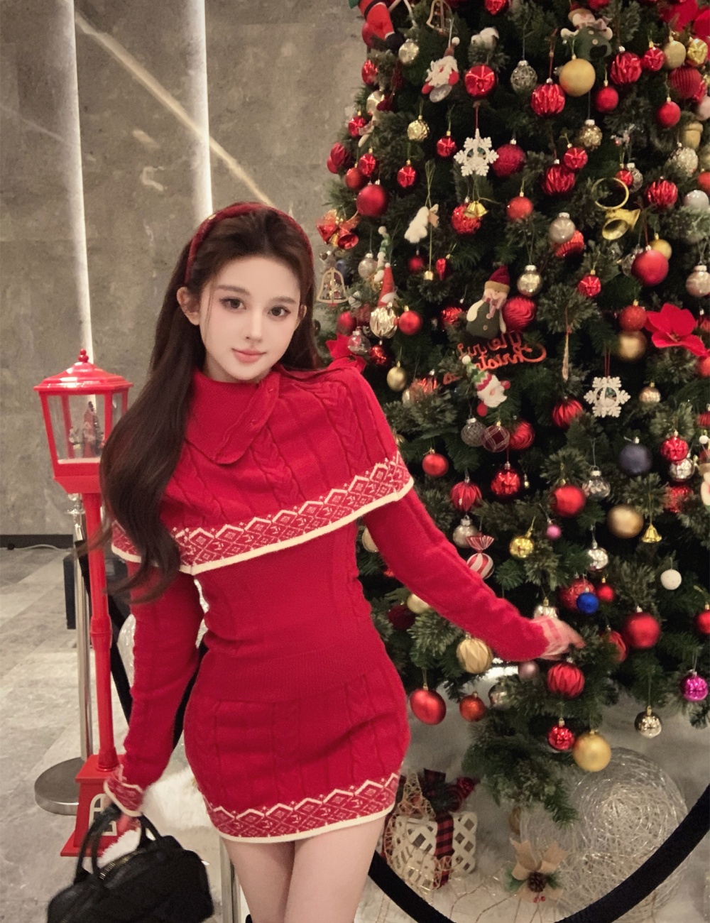 Autumn and winter knitted fashion christmas dress 3pcs set