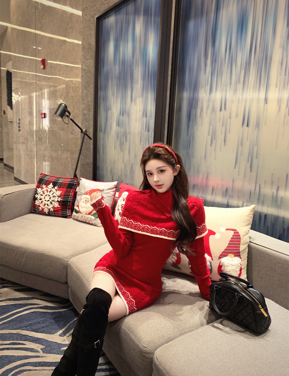 Autumn and winter knitted fashion christmas dress 3pcs set