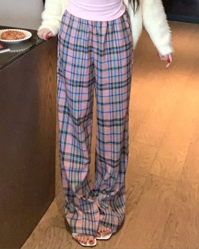 Wide leg autumn and winter plaid casual pants