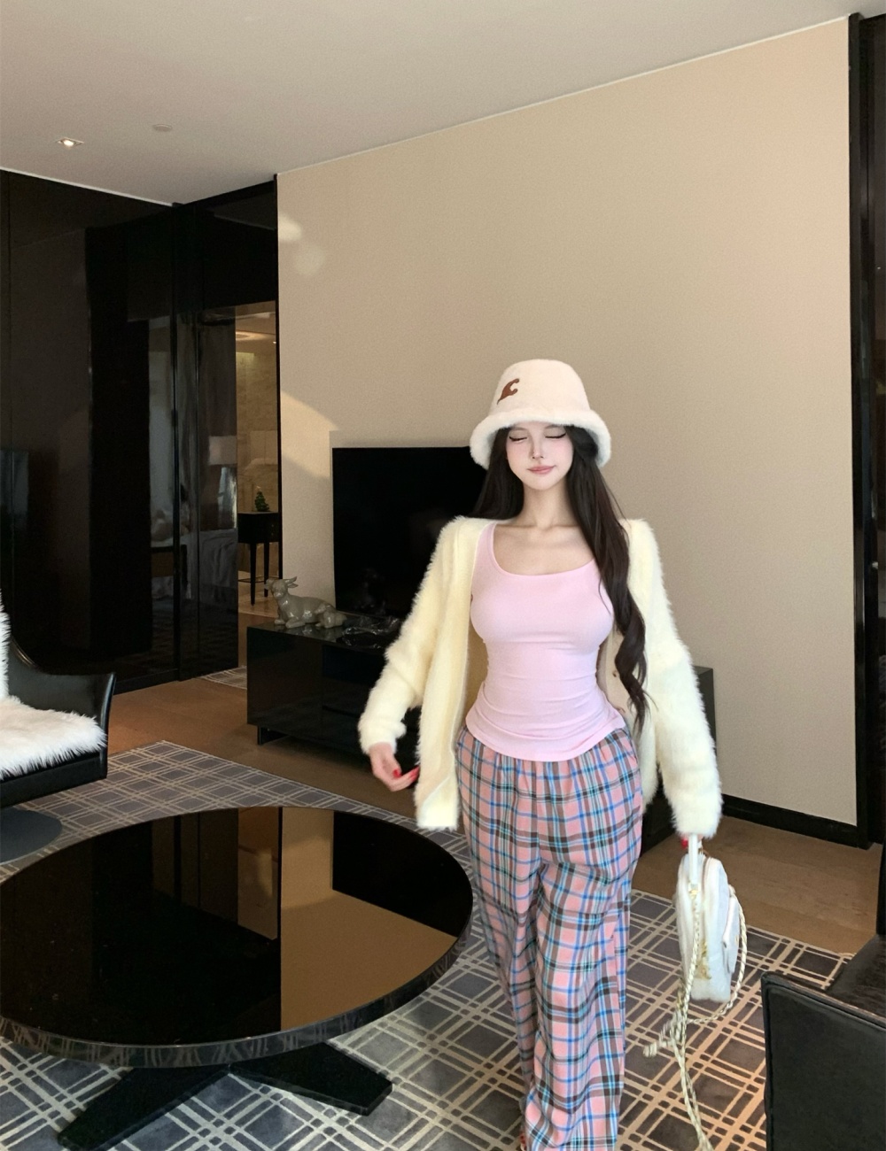 Wide leg autumn and winter plaid casual pants