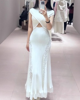 France style all-match long knitted cross temperament dress