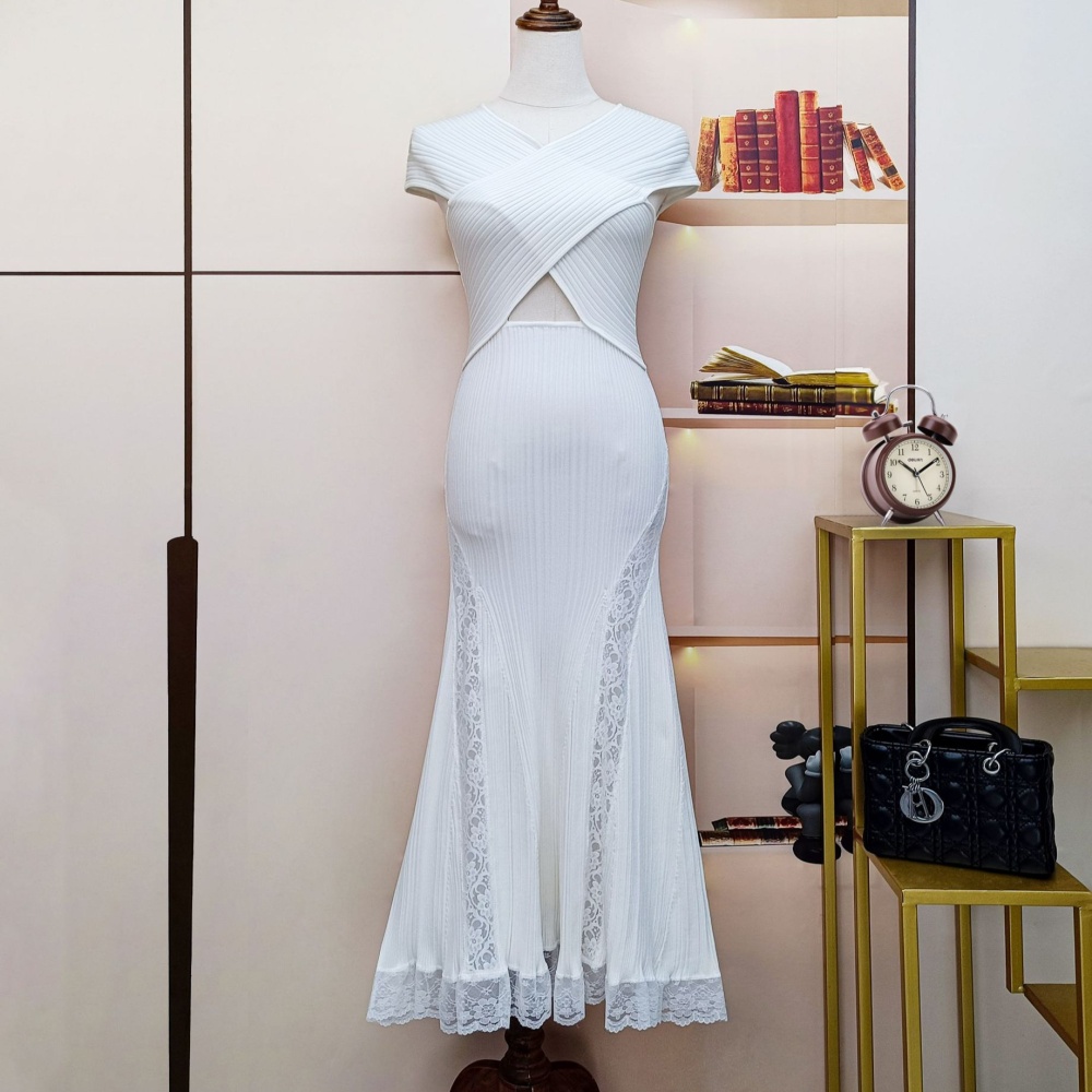 France style all-match long knitted cross temperament dress