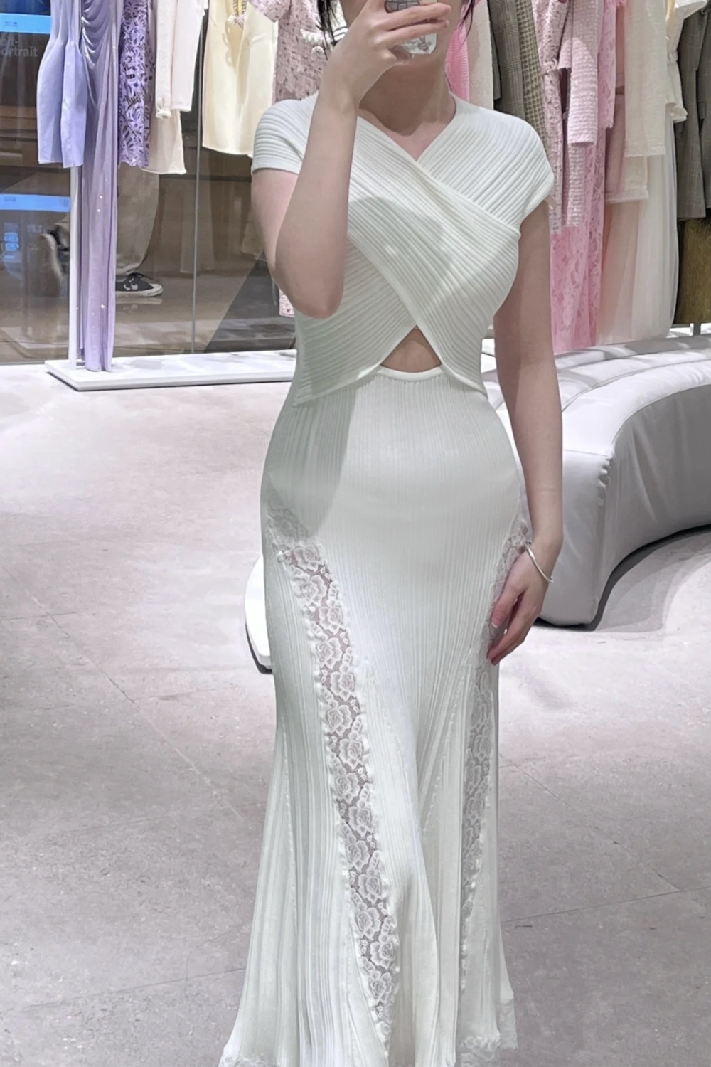 France style all-match long knitted cross temperament dress