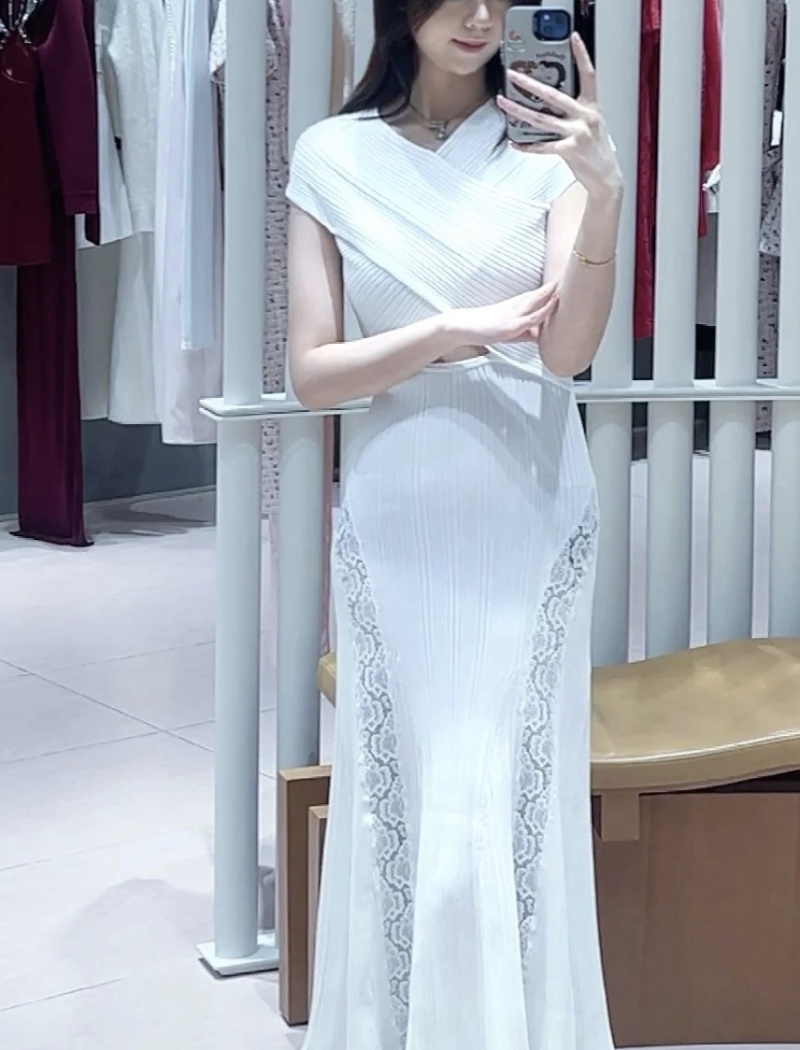 France style all-match long knitted cross temperament dress