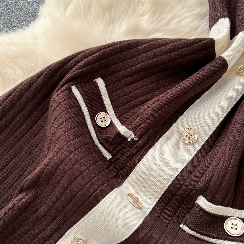 Slim short sleeve long dress mixed colors knitted dress