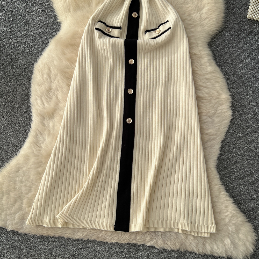 Slim short sleeve long dress mixed colors knitted dress