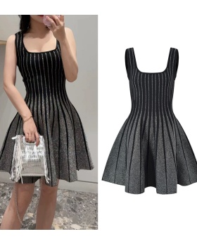 France style mixed colors dress vertical stripes T-back