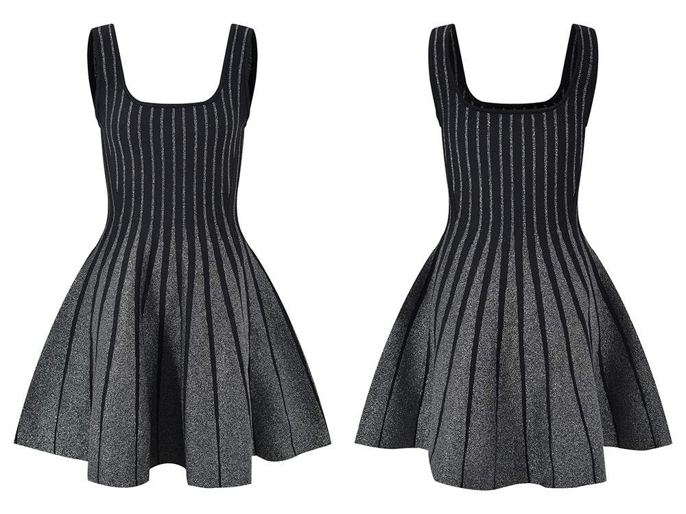 France style mixed colors dress vertical stripes T-back