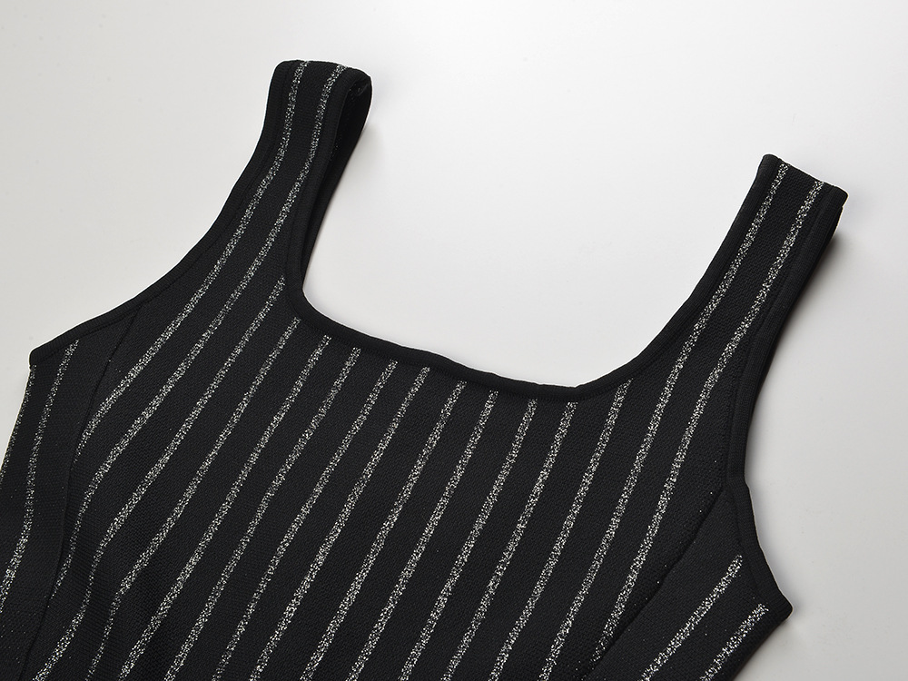 France style mixed colors dress vertical stripes T-back