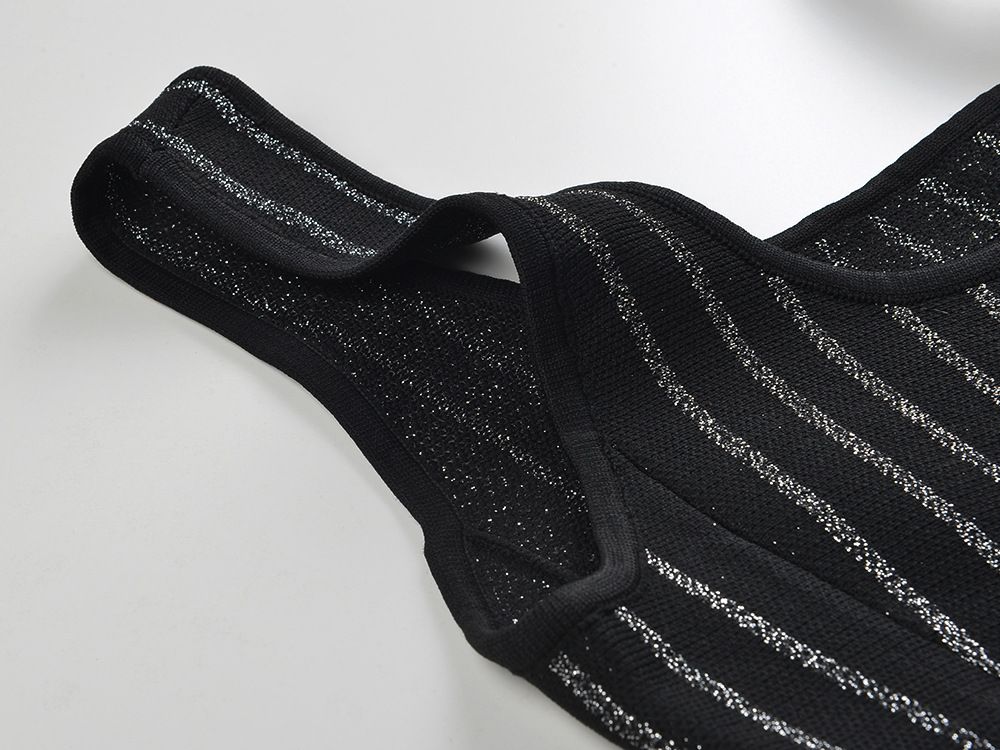 France style mixed colors dress vertical stripes T-back