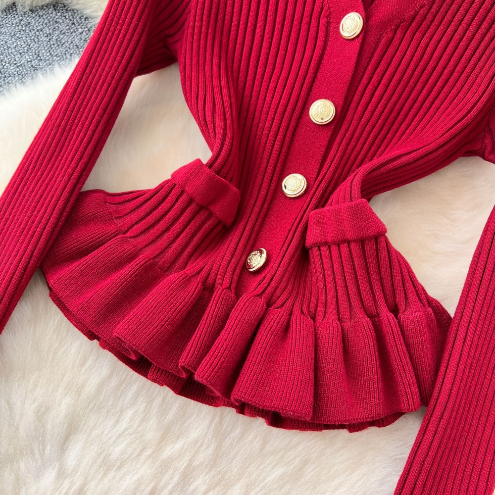 High waist trumpet sleeves skirt mermaid knitted tops a set