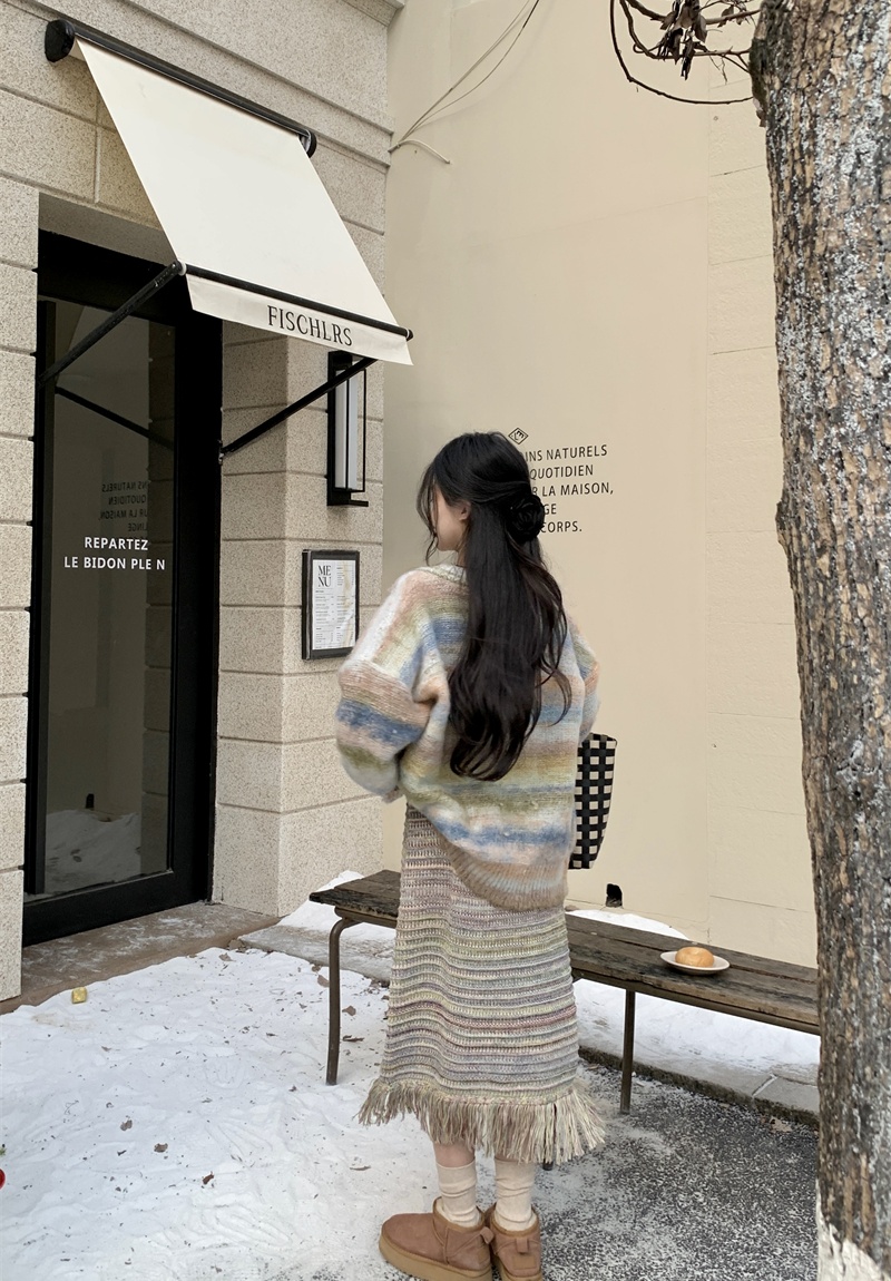 Tassels sweater strap dress 2pcs set for women