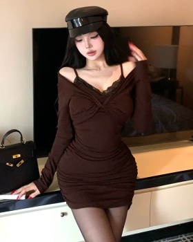 Spicegirl V-neck enticement lace slim pinched waist dress