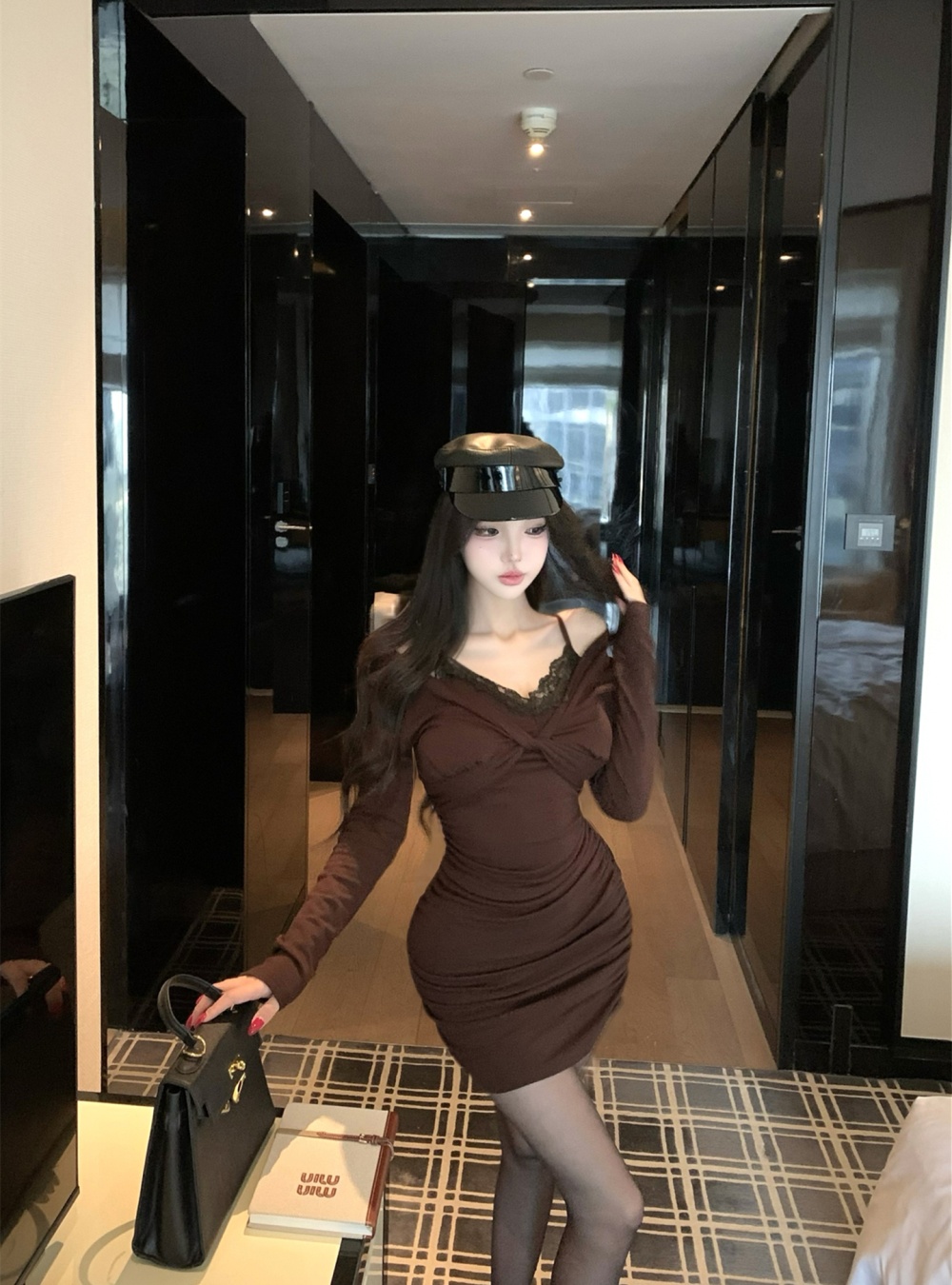 Spicegirl V-neck enticement lace slim pinched waist dress