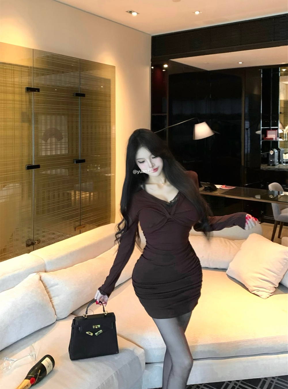 Spicegirl V-neck enticement lace slim pinched waist dress