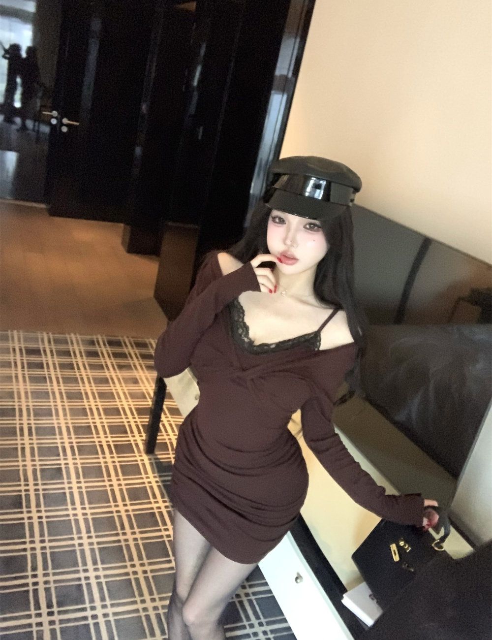 Spicegirl V-neck enticement lace slim pinched waist dress