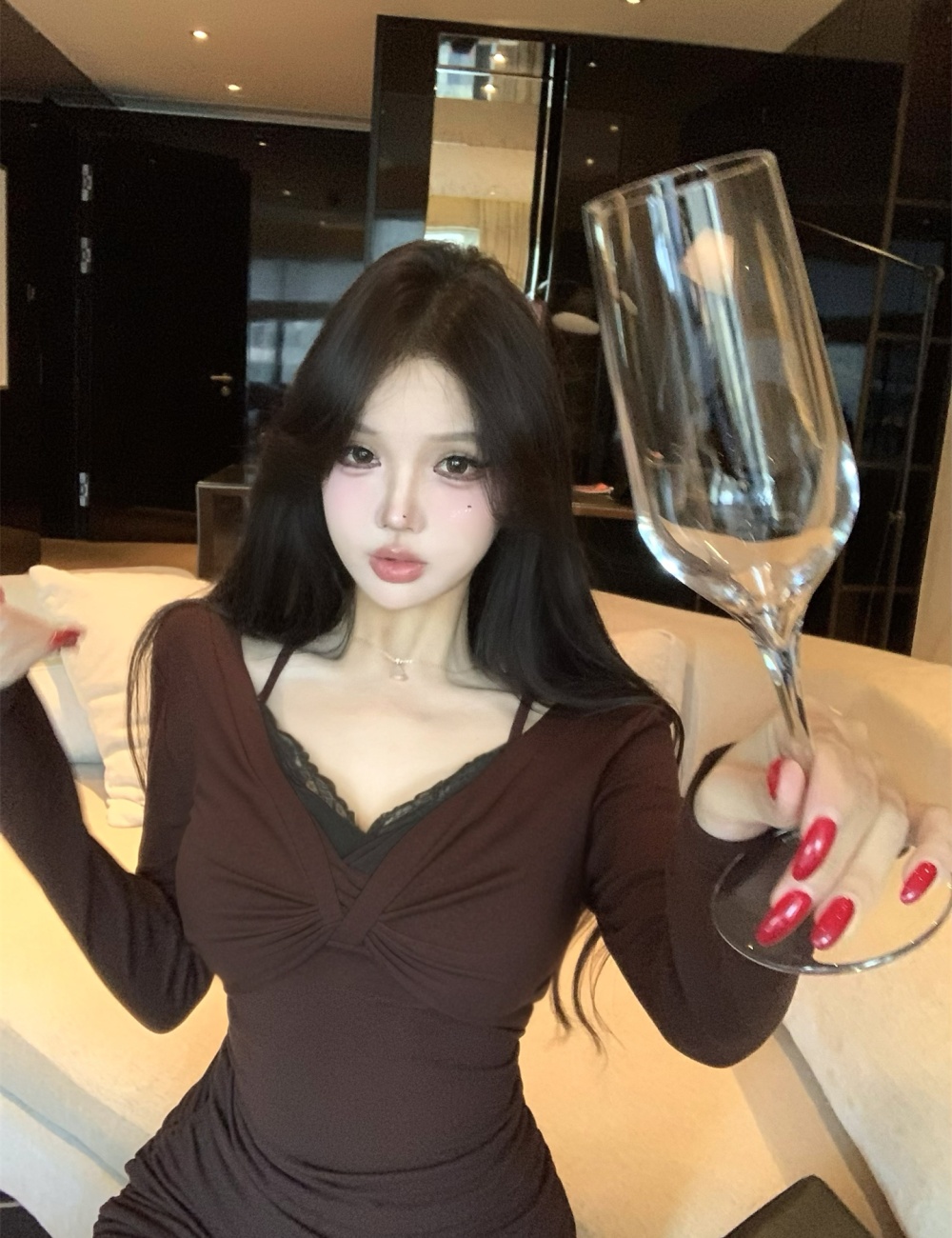 Spicegirl V-neck enticement lace slim pinched waist dress