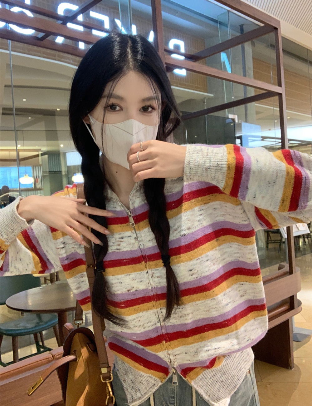 Lapel stripe coat show young Casual sweater for women