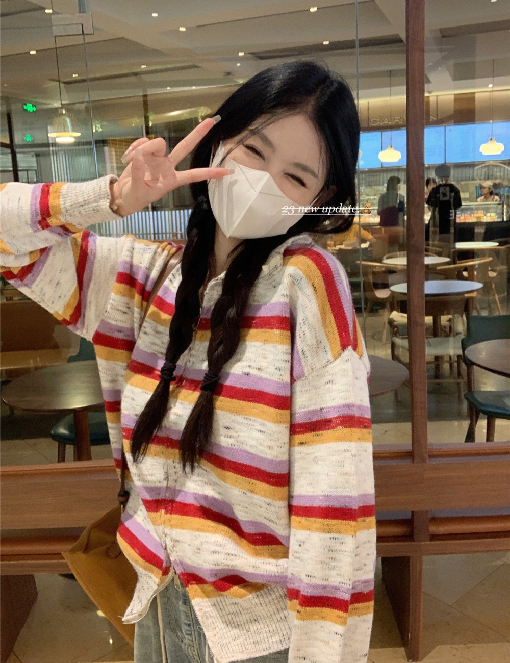 Lapel stripe coat show young Casual sweater for women