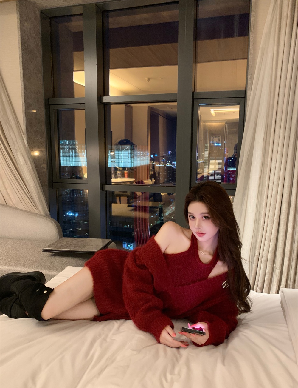 Unique lazy sweater outside the ride vest 2pcs set