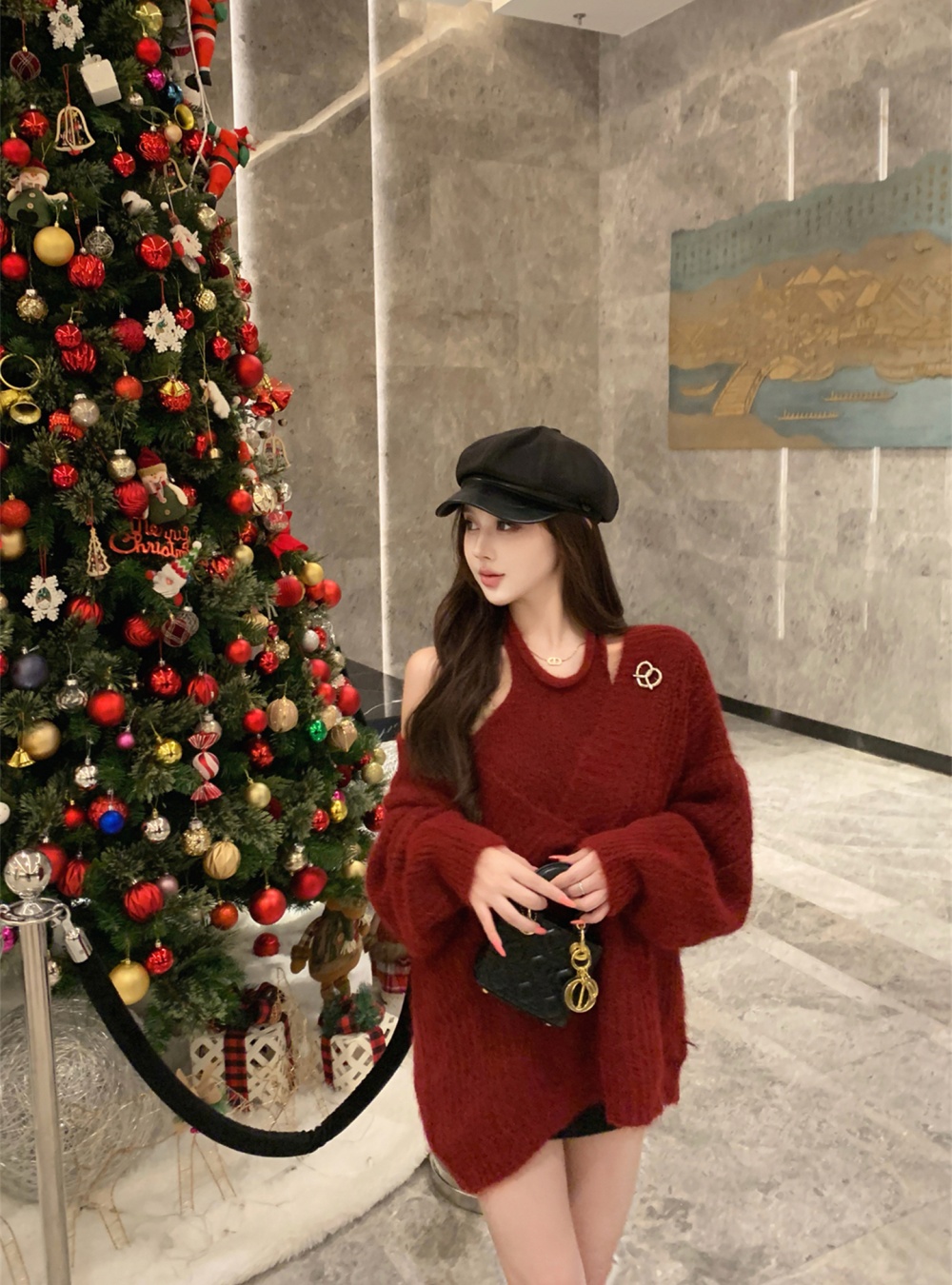 Unique lazy sweater outside the ride vest 2pcs set