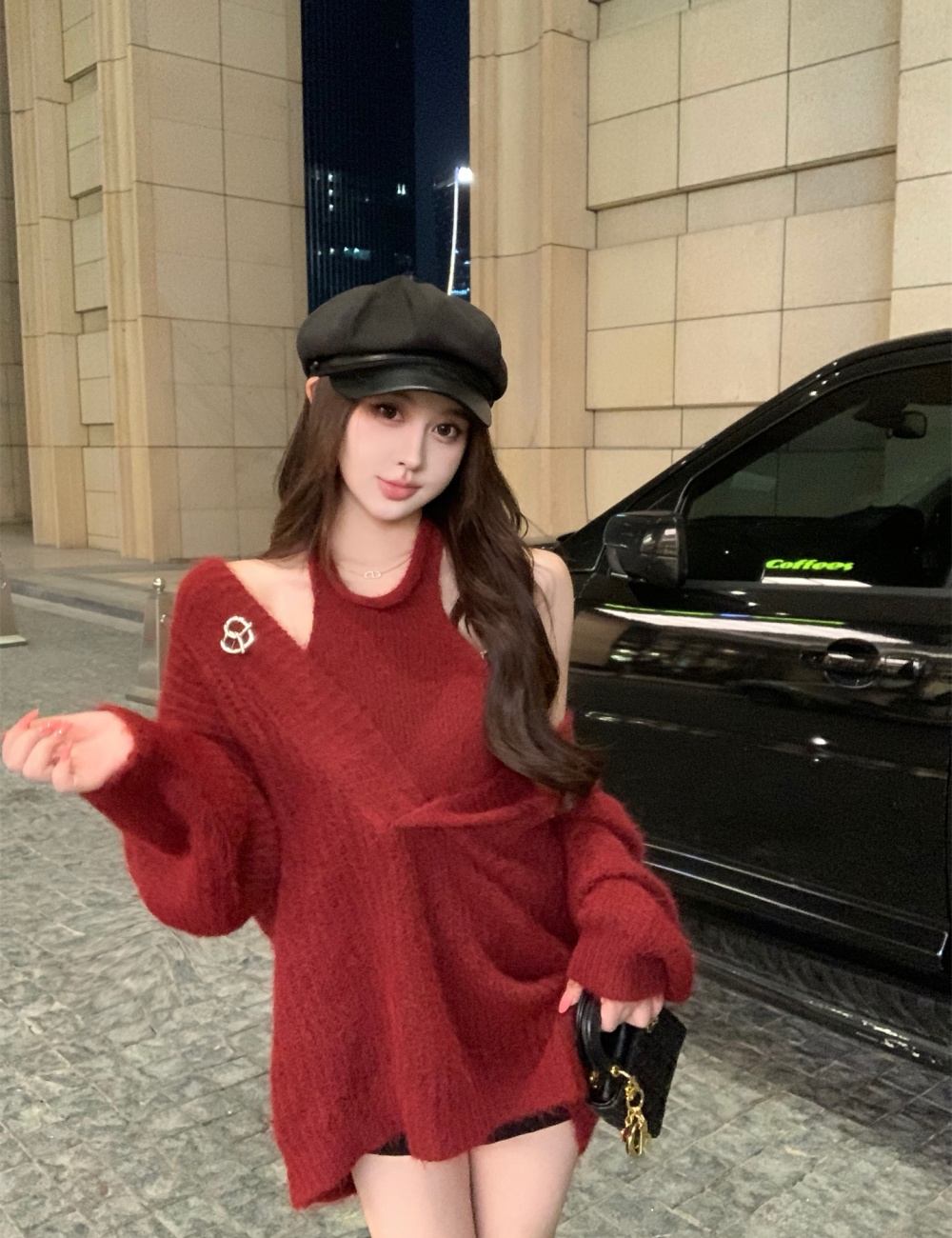 Unique lazy sweater outside the ride vest 2pcs set