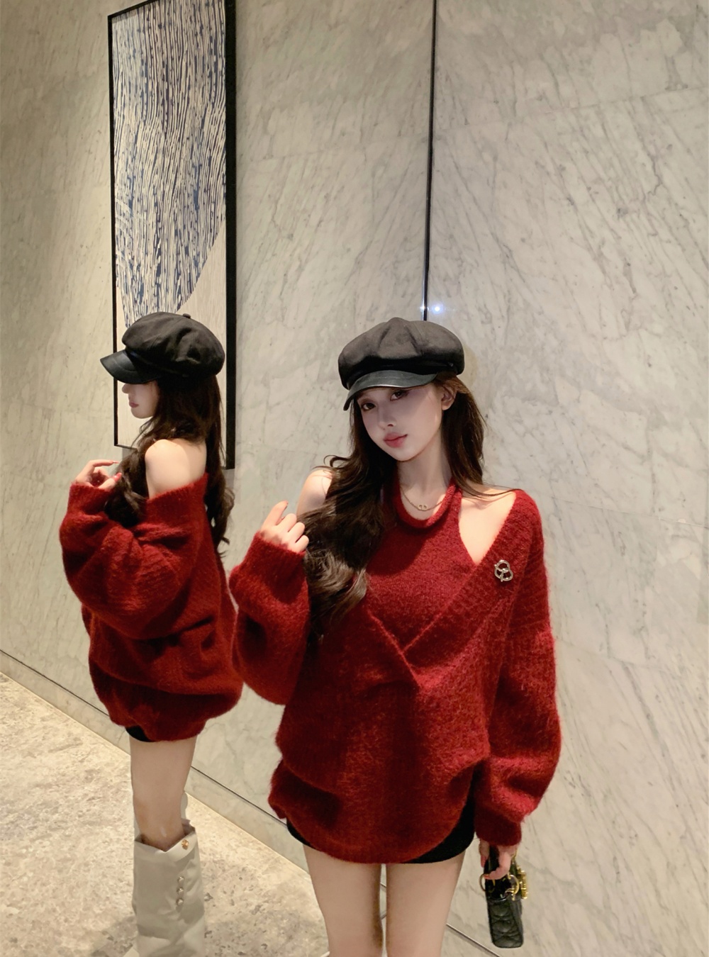 Unique lazy sweater outside the ride vest 2pcs set