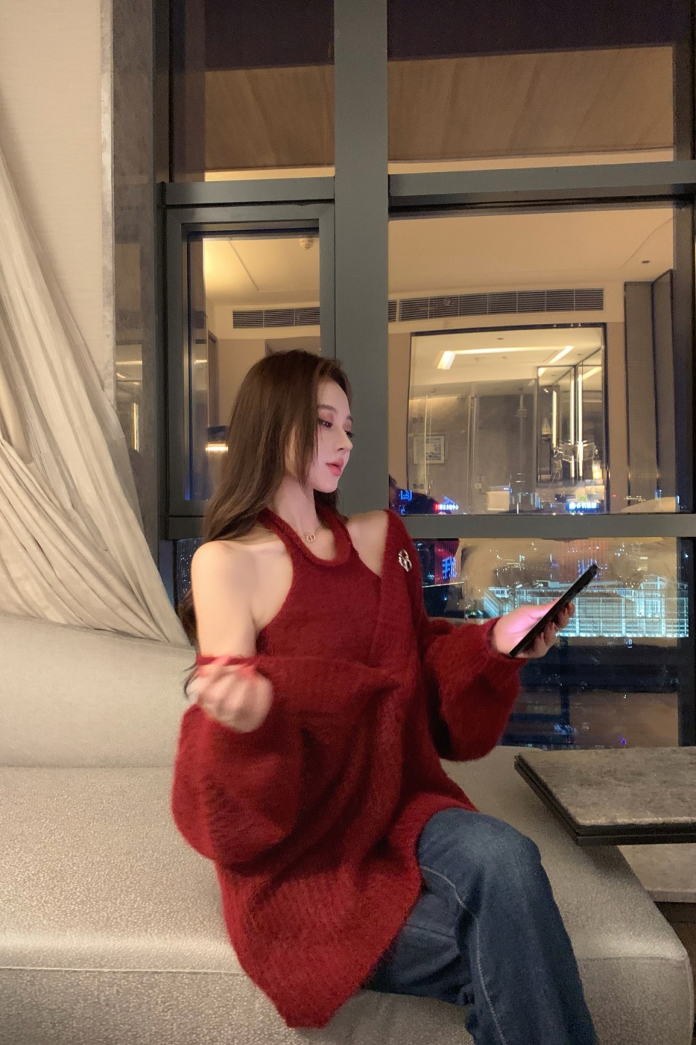 Unique lazy sweater outside the ride vest 2pcs set