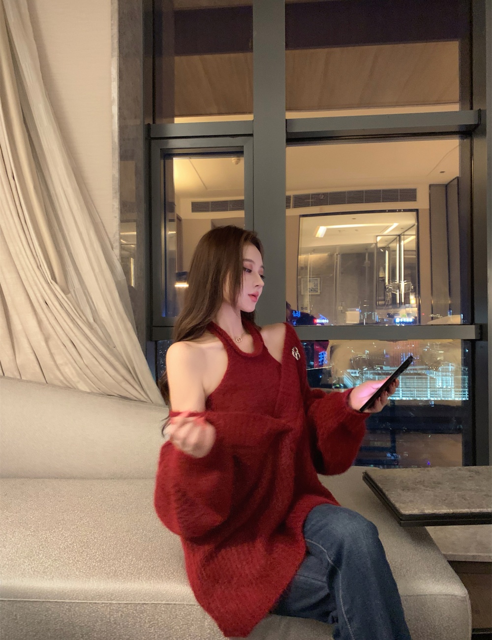 Unique lazy sweater outside the ride vest 2pcs set