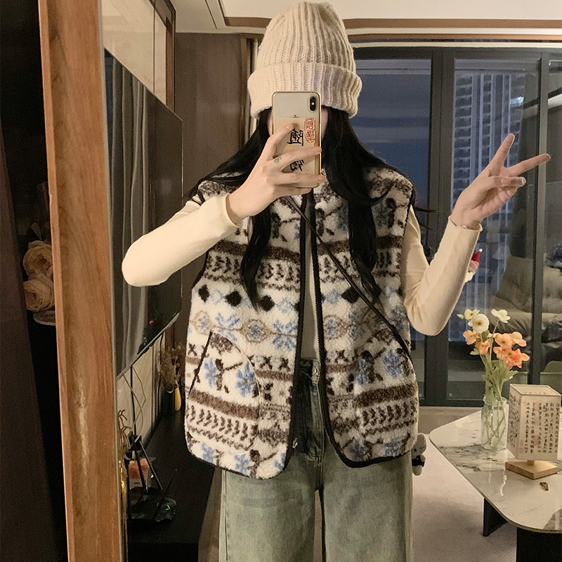 Lambs wool Korean style coat retro lamb fur waistcoat