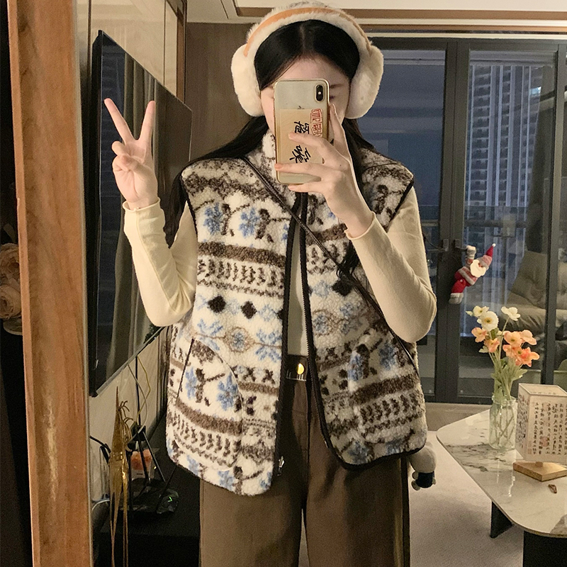 Lambs wool Korean style coat retro lamb fur waistcoat