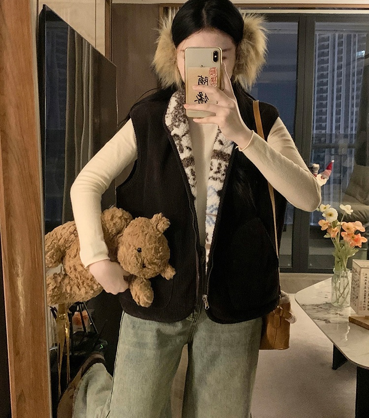 Lambs wool Korean style coat retro lamb fur waistcoat