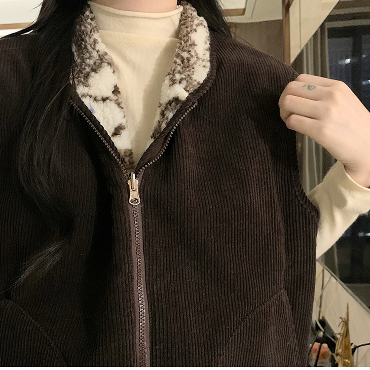 Lambs wool Korean style coat retro lamb fur waistcoat