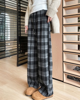 Loose straight wide leg pants high waist plaid pants for women