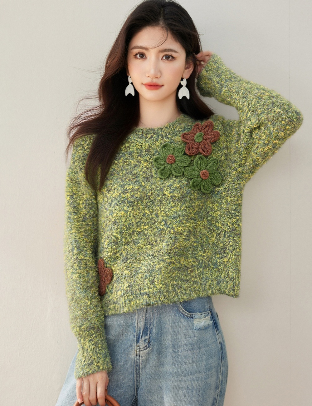 Autumn and winter stereoscopic sweater flowers coat