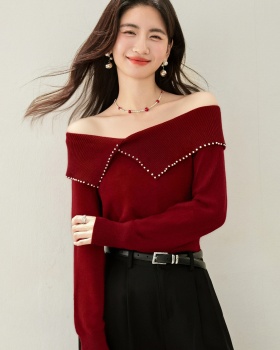 Irregular beading sweater autumn and winter tops