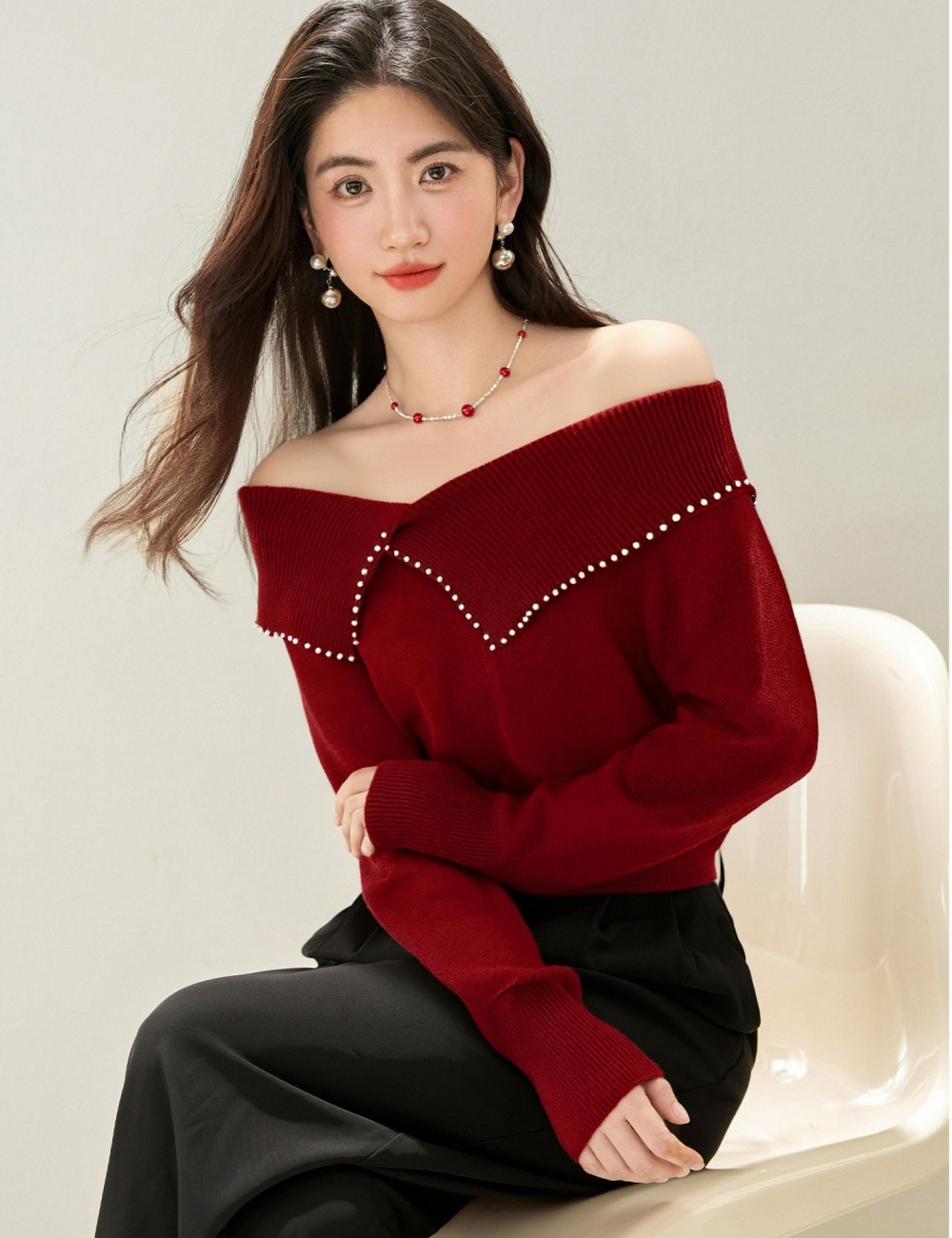 Irregular beading sweater autumn and winter tops