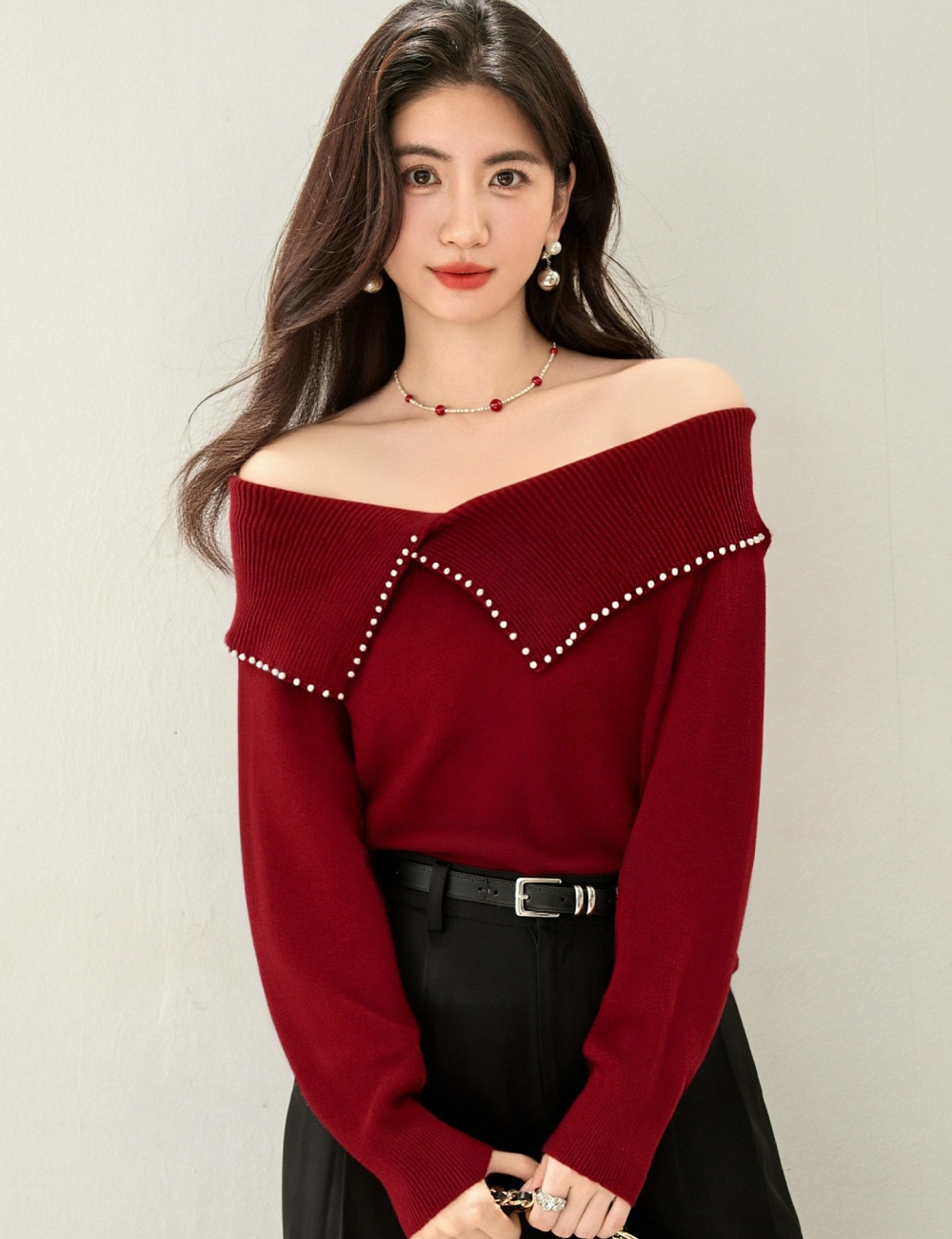 Irregular beading sweater autumn and winter tops
