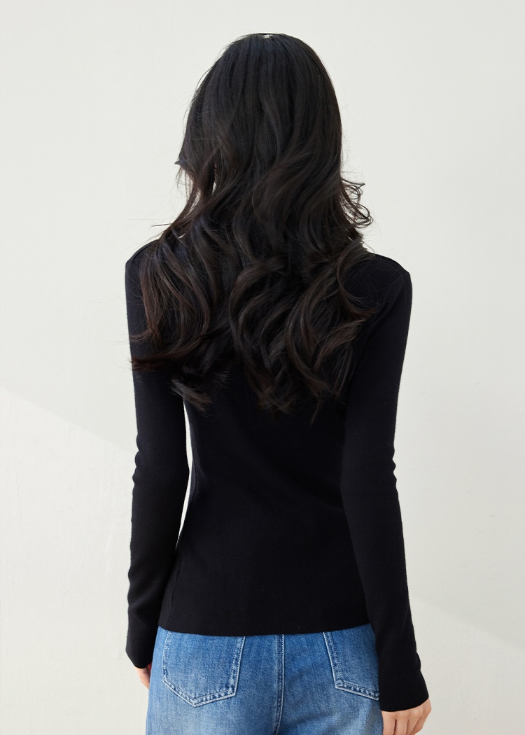 Antique silver bottoming sweater V-neck split tops for women